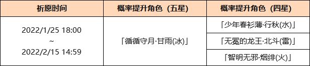 《原神》「浮生孰來」祈愿：「循循守月·甘雨(冰)」概率UP！